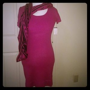 Pink Knit Sweater Dress With Scarf